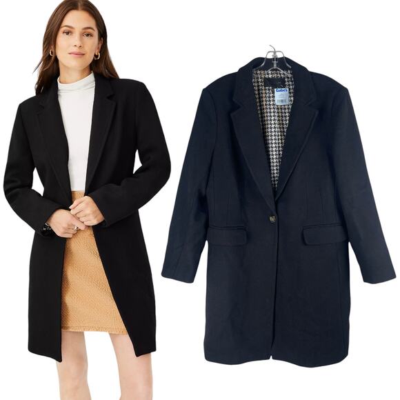 NEW Ann Taylor Wool Blend Short Chesterfield Coat Black Size LP - Picture 1 of 7